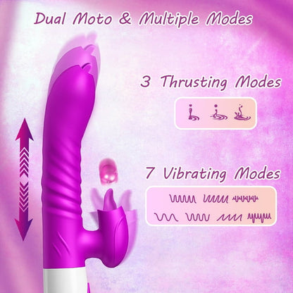 Thrusting Rabbit Vibrator Female Sex Toys for Women, Stimulator with Vibrating & Telescopic & Heating Mode, Waterproof Silicone Adult Toy for Couples